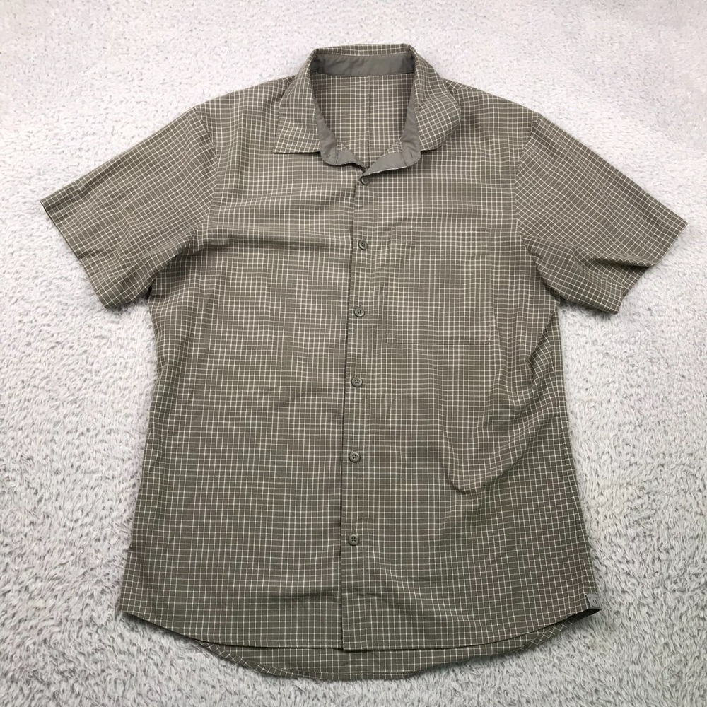Lululemon Grid Light Shirt Mens L Gray Sage/Ocean Mist Short Sleeve Button Up